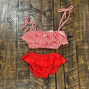3T/4T Ruffle Red Striped Bikini Set